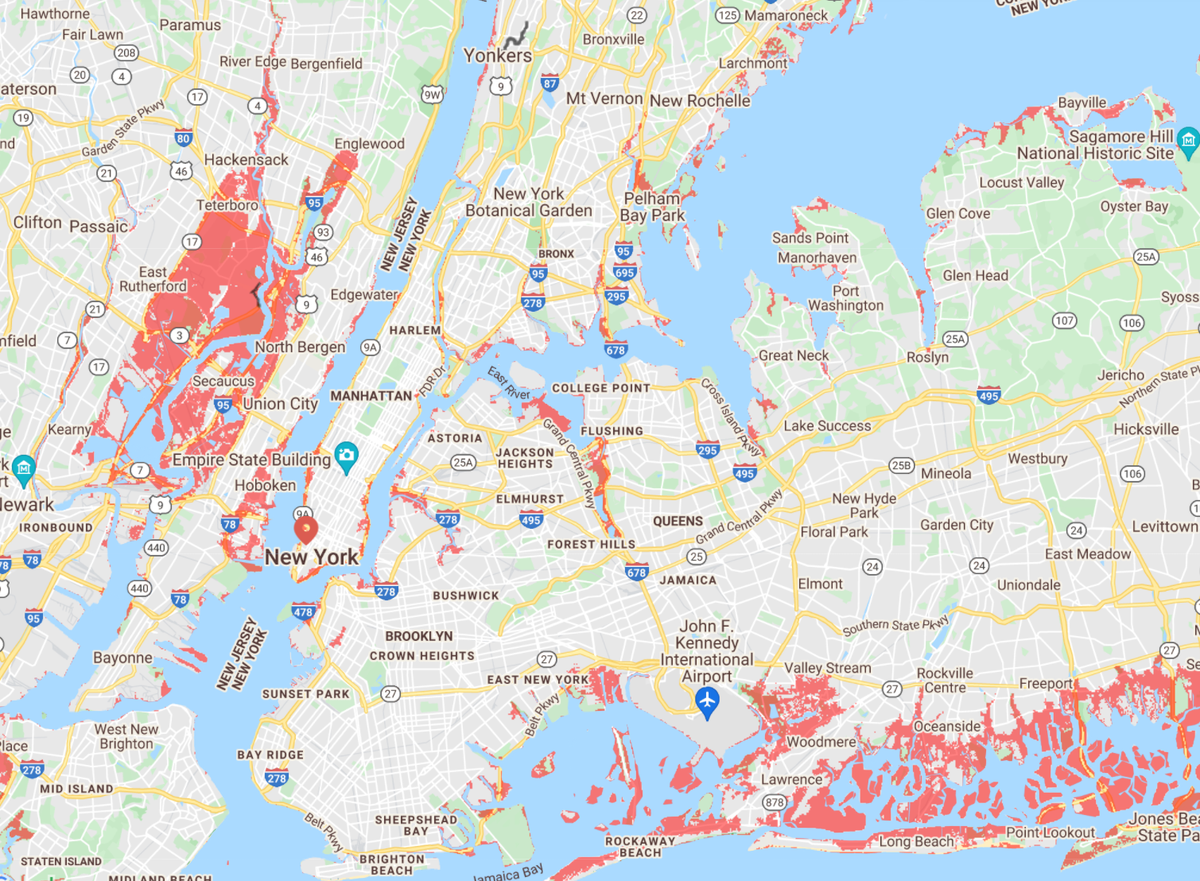 New York flood risk Map shows areas that could be regularly underwater